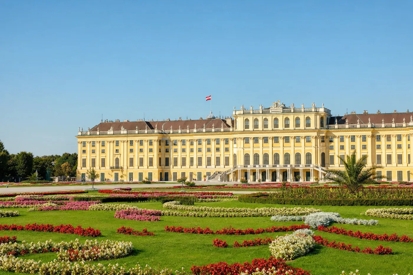 Austria – famous landmark with the national flag