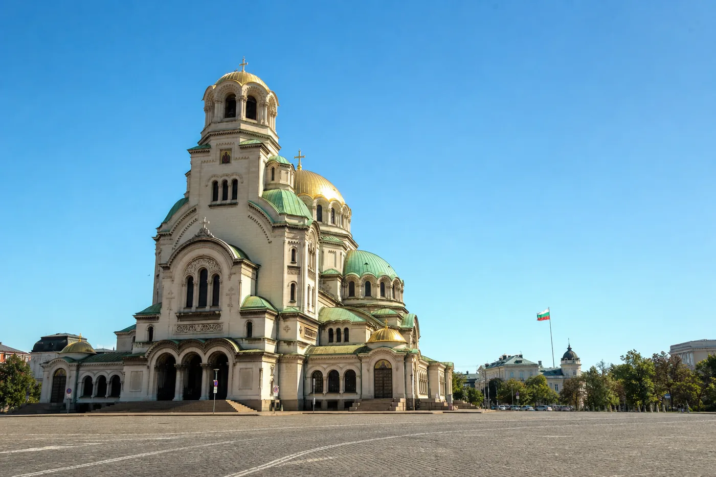 Bulgaria – famous landmark with the national flag