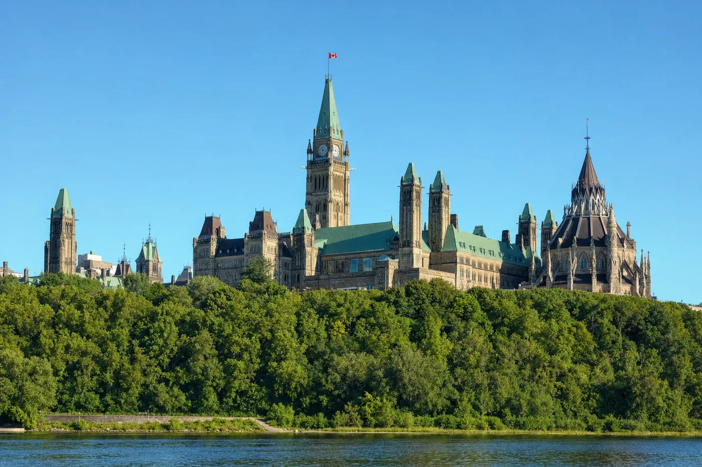 Canada – famous landmark with the national flag