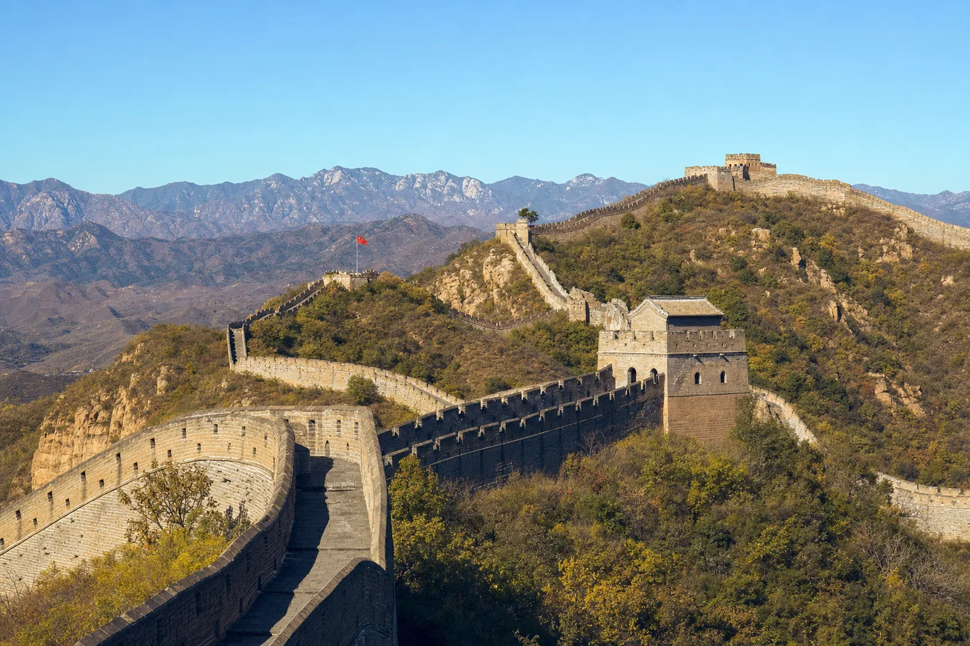 China – famous landmark with the national flag