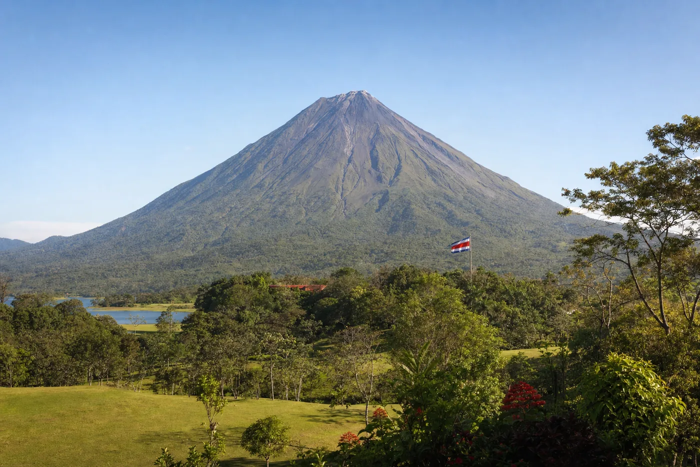 Costa Rica – famous landmark with the national flag