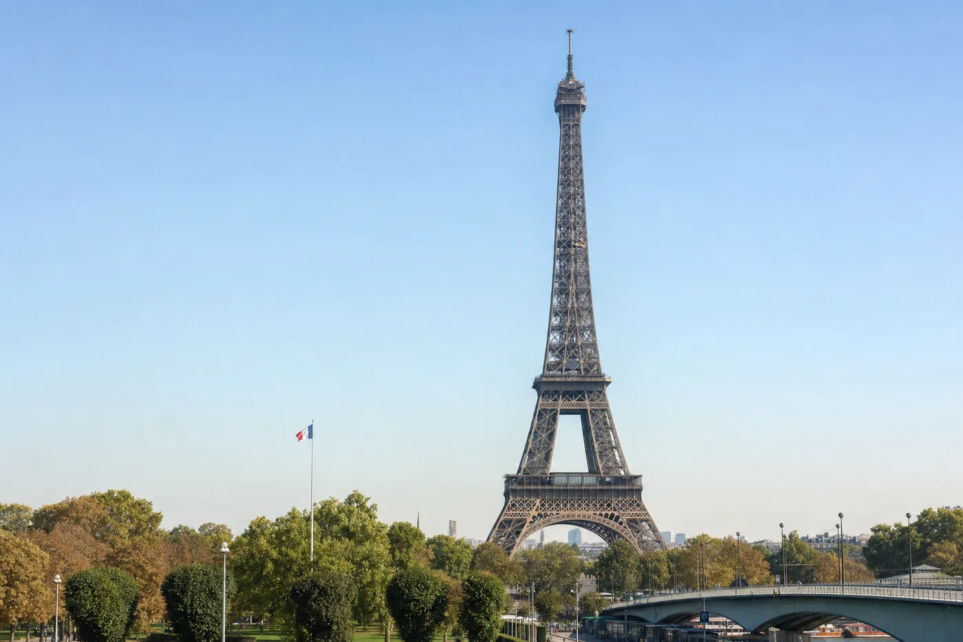 France – famous landmark with the national flag