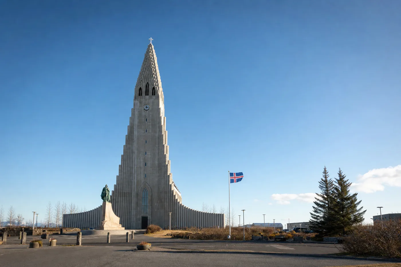 Iceland – famous landmark with the national flag
