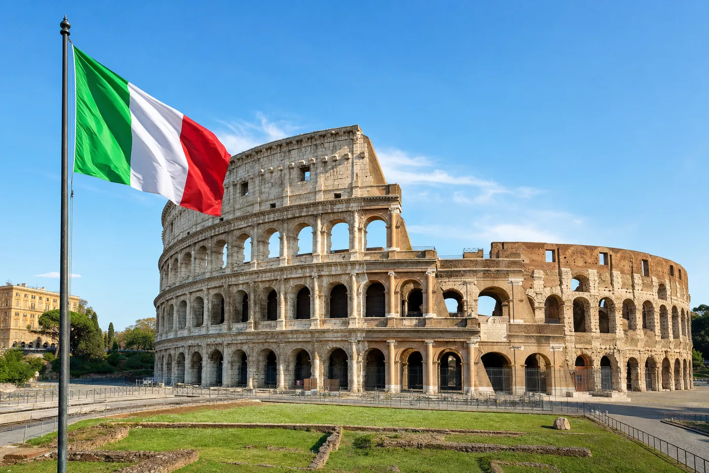 Italy – famous landmark with the national flag