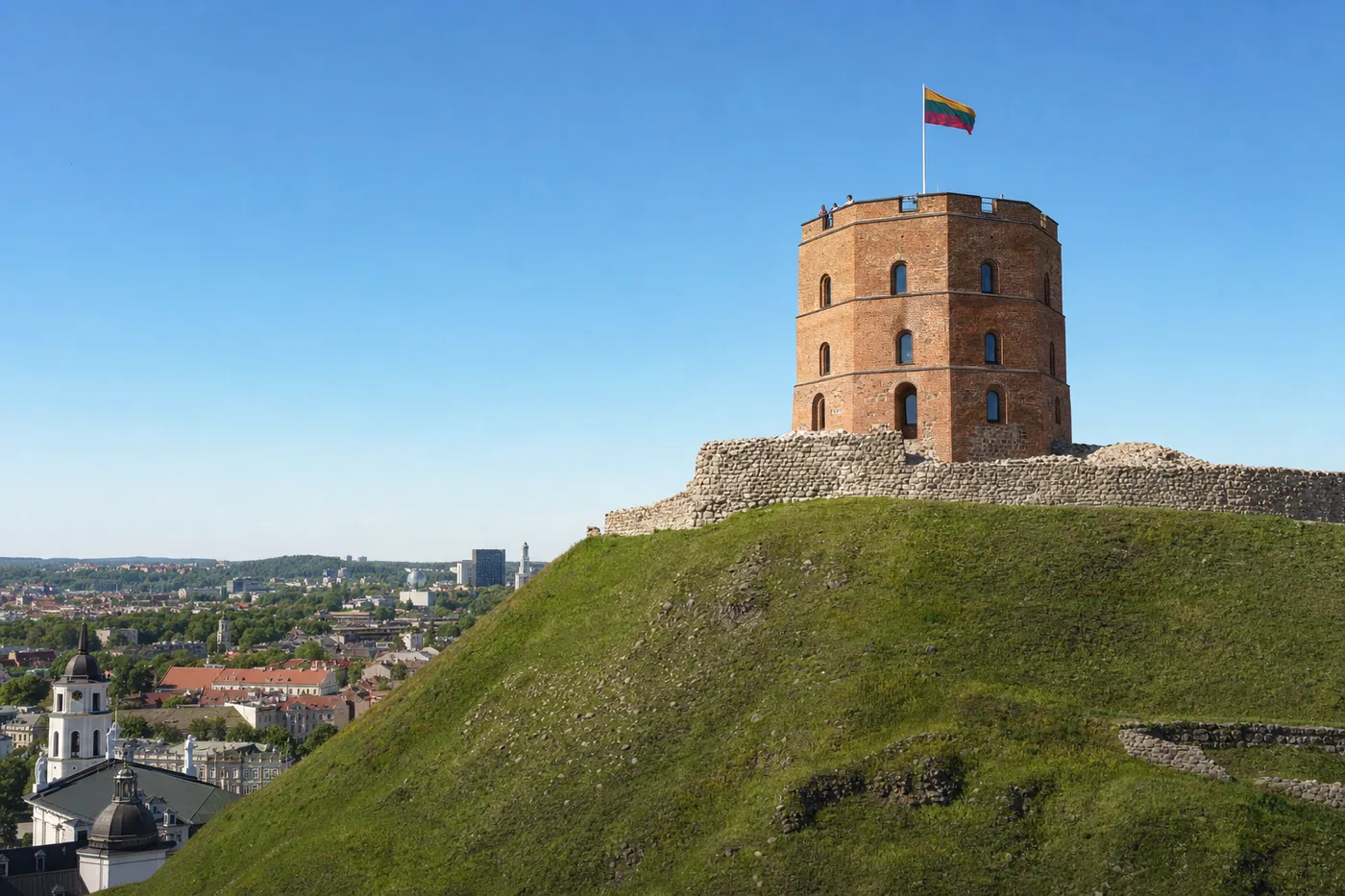 Lithuania – famous landmark with the national flag