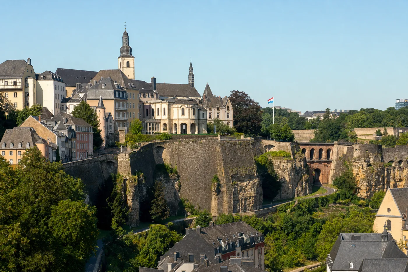 Luxembourg – famous landmark with the national flag
