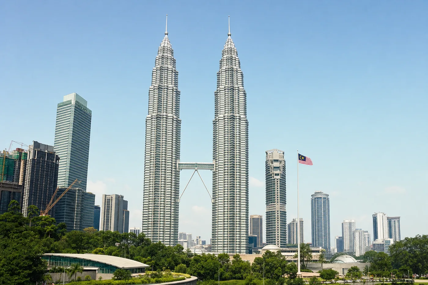 Malaysia – famous landmark with the national flag