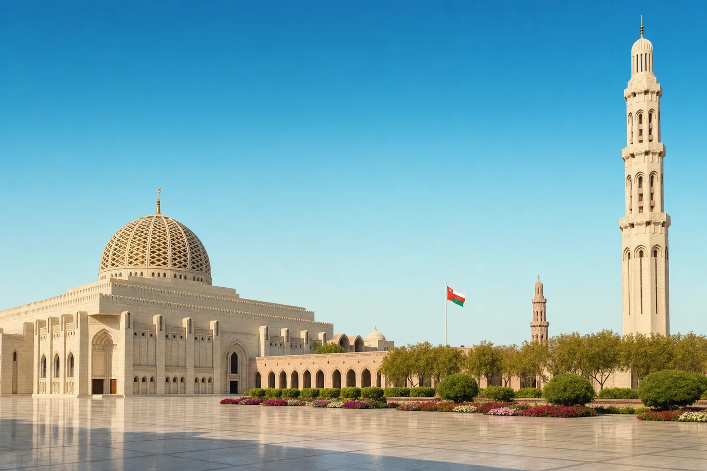 Oman – famous landmark with the national flag