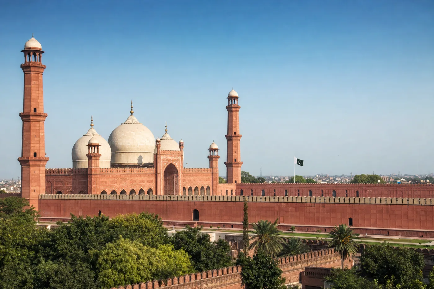 Pakistan – famous landmark with the national flag