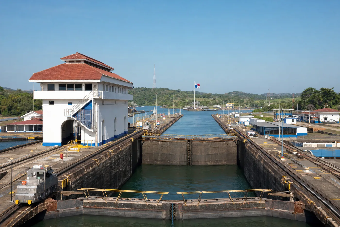 Panama – famous landmark with the national flag