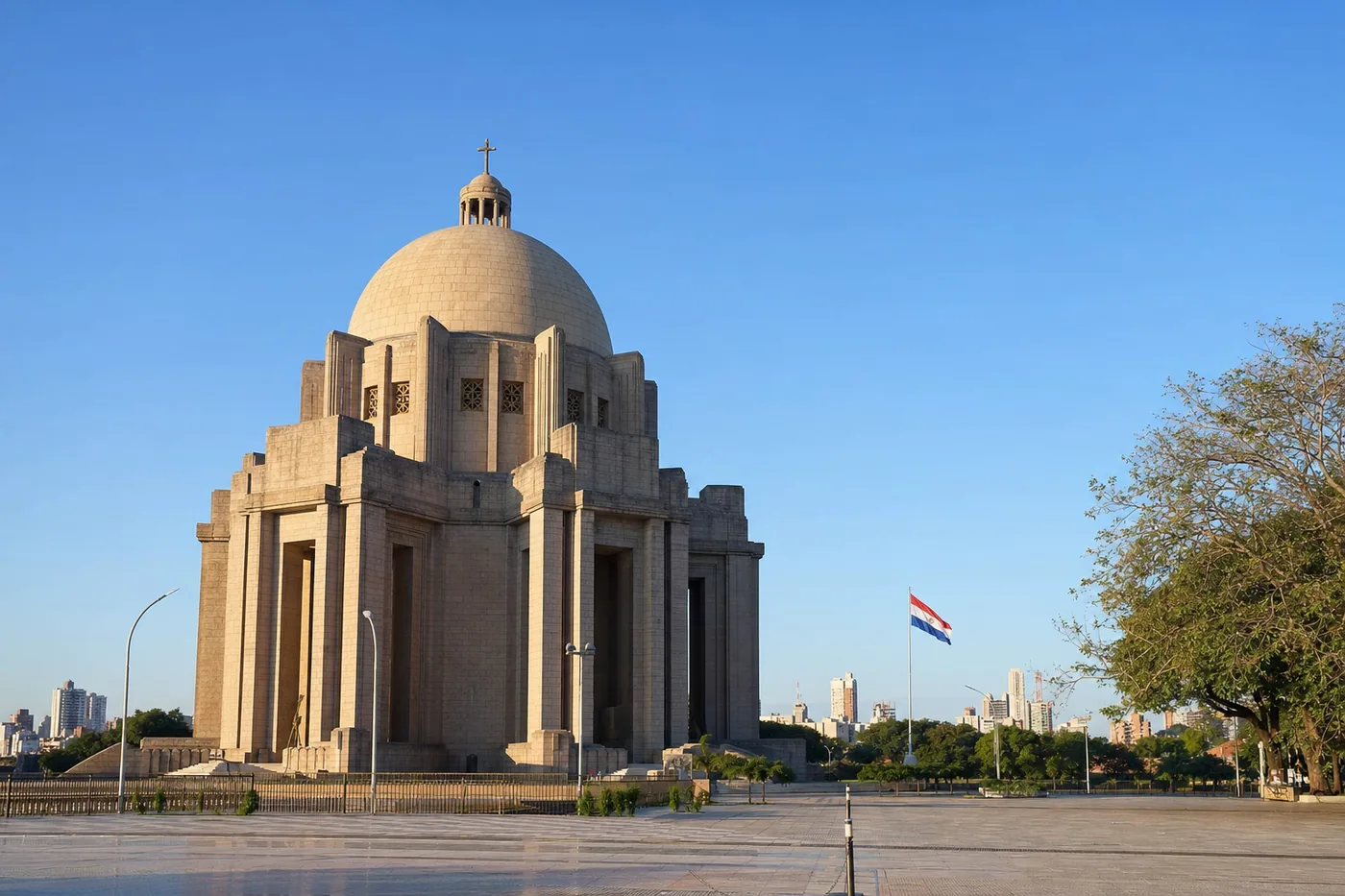 Paraguay – famous landmark with the national flag