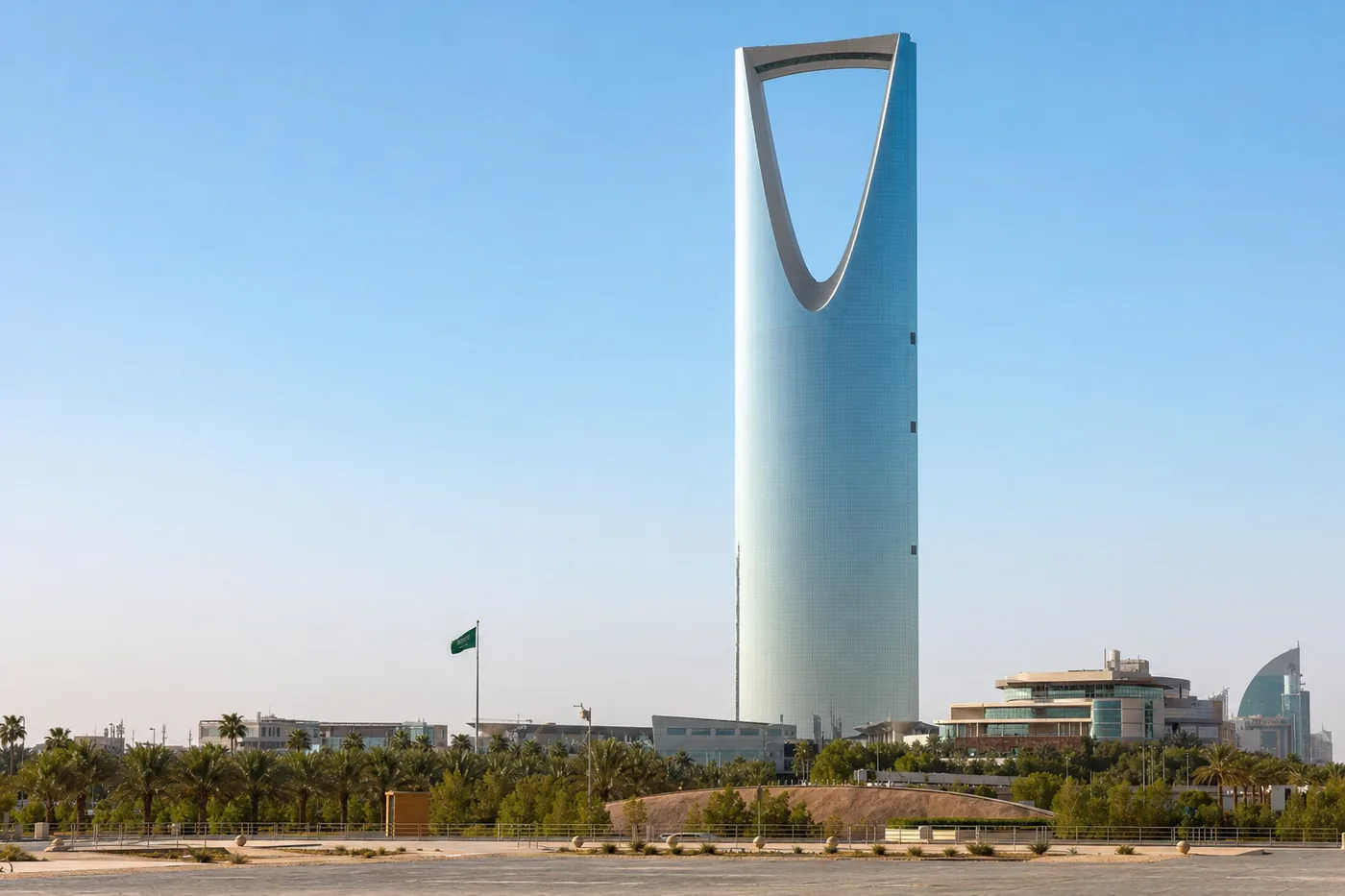 Saudi Arabia – famous landmark with the national flag