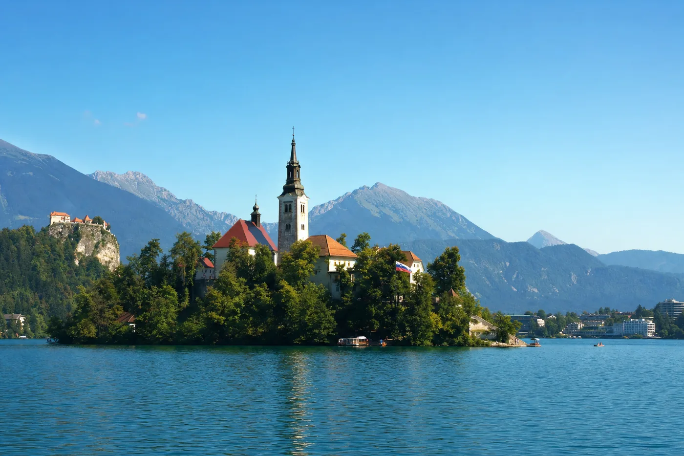 Slovenia – famous landmark with the national flag