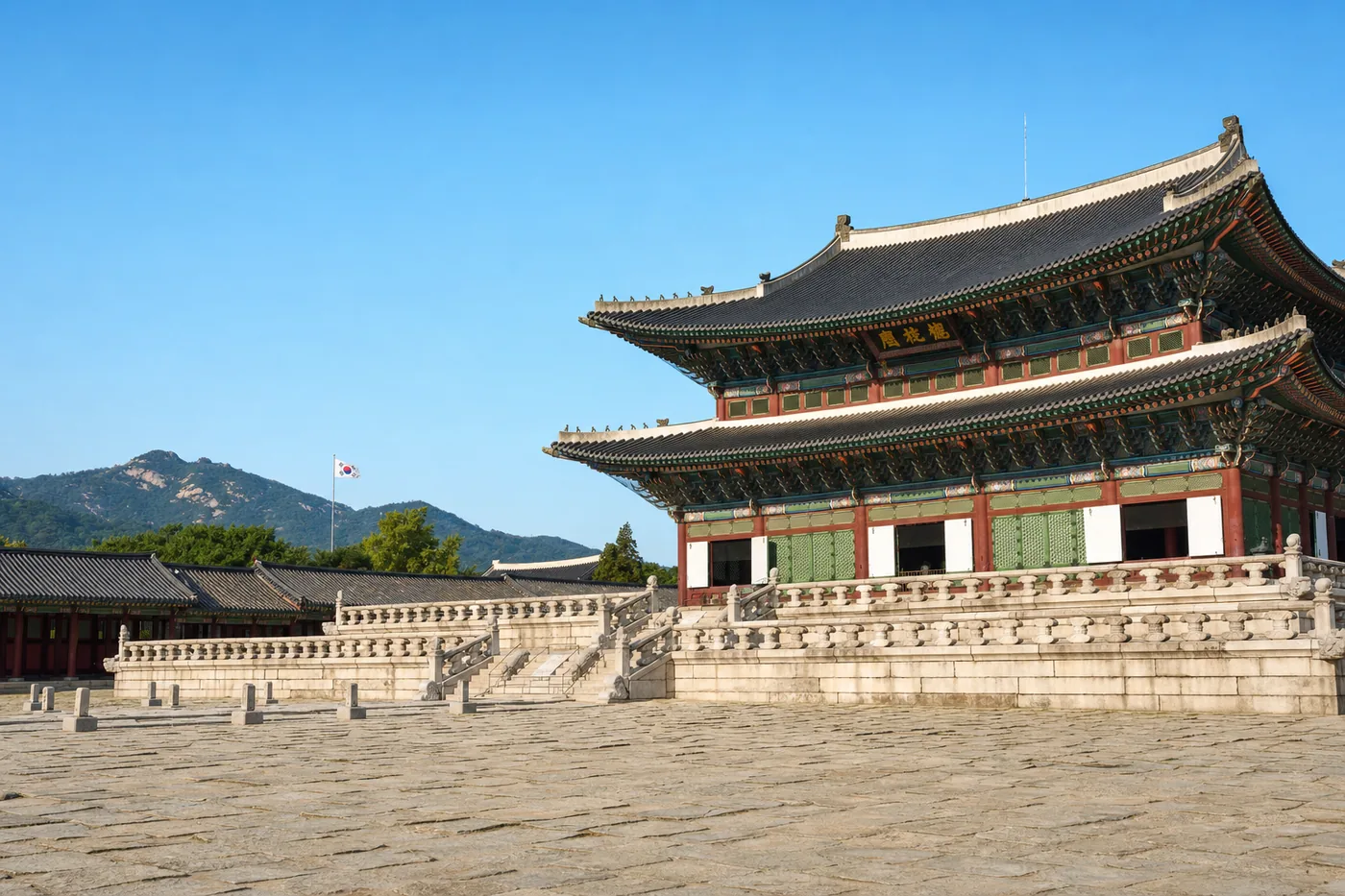 South Korea – famous landmark with the national flag
