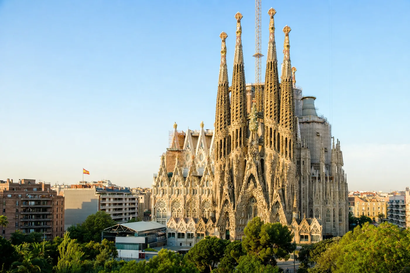 Spain – famous landmark with the national flag