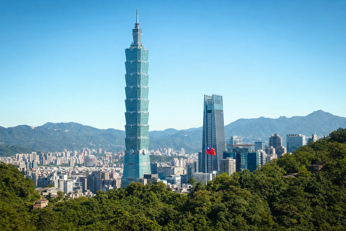 Taiwan – famous landmark with the national flag