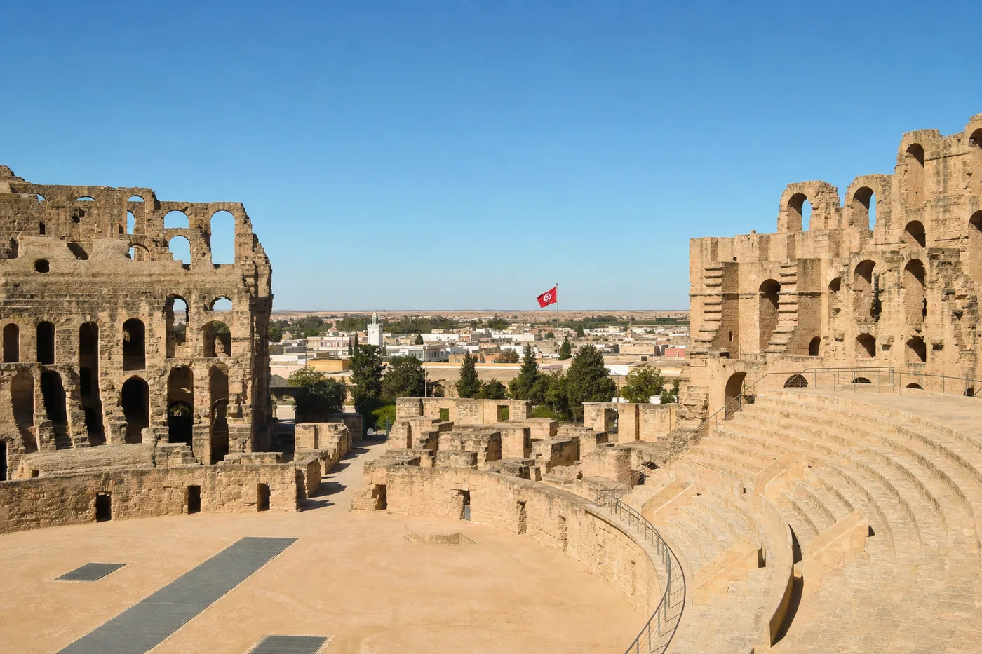 Tunisia – famous landmark with the national flag