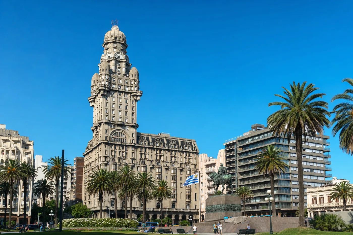 Uruguay – famous landmark with the national flag
